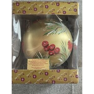 Vintage Dillards Ornament Handcrafted in Poland Gold Pine Cones Holly